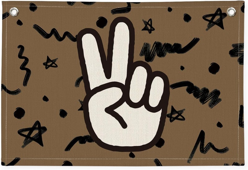 PLKMN Boys Room Playroom Nursery Decor, Peace Hand Linen Banner Wall Hanging Flag, Retro Preppy Boys Gifts for Boy Room Dorm Decor 20x30 - Image 1